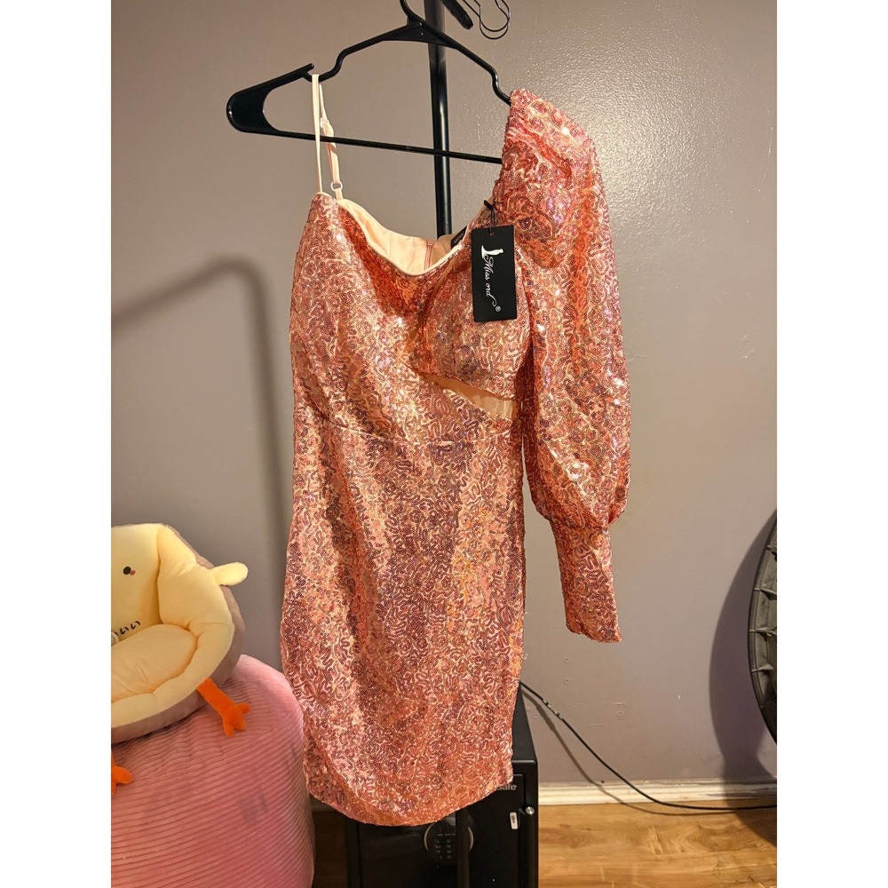 Miss Ord Rose Gold Sequin Waist‎ Cut Out Occassion Dress Sz M